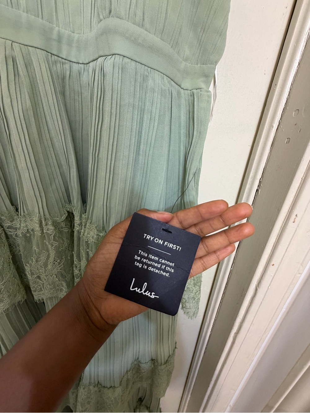 Lulu's Light Sage Tiered Pleated Lace Maxi Dress - Picture 2 of 4